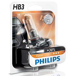 Лампа галогеновая Philips HB3 12V 65W P20d (9005) Vision+30%
