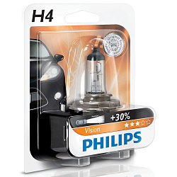 Лампа галогеновая Philips H4 12V 60/55W P43t Vision+30%