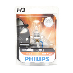 Лампа галогеновая Philips H3 12V 55W PK22s Vision+30% в блистере