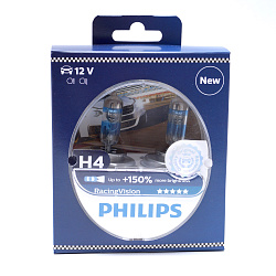Лампа галогеновая Philips H4 12V 60/55W p43t RacingVision+150%