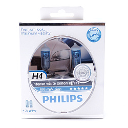 Лампа галогеновая Philips H4 12V 60/55W White Vision+W5W 12V 5W 